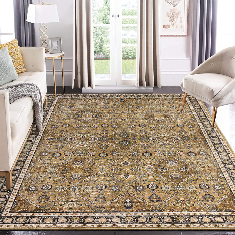 Suttle Oriental Machine Washable Rugs Floral Non-Slip Rug for Living Room Bedroom Nursery Dining Table Bedside Decor