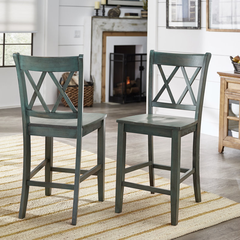 Fortville Solid Wood Counter/Bar Stool, Antique Sage, Counter Stool (24" Seat Height)