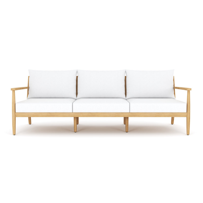 Juniper 85" Teak Sofa, White Cushions, White