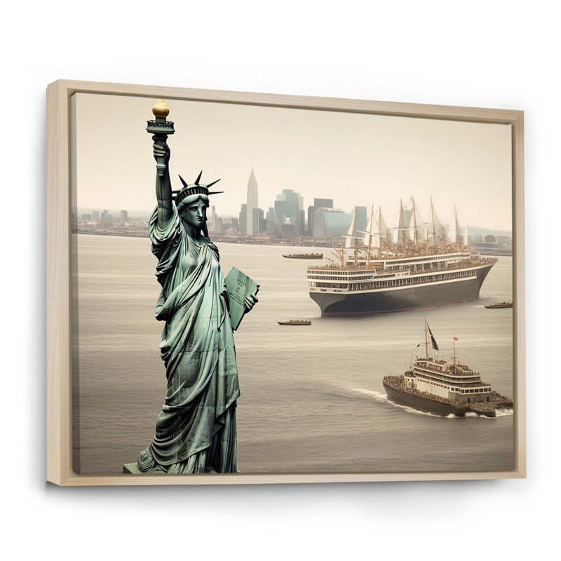 Statue de la liberté rétro de New York, H 24 po x l 32 po x P 1 po, Cadre naturel flottant