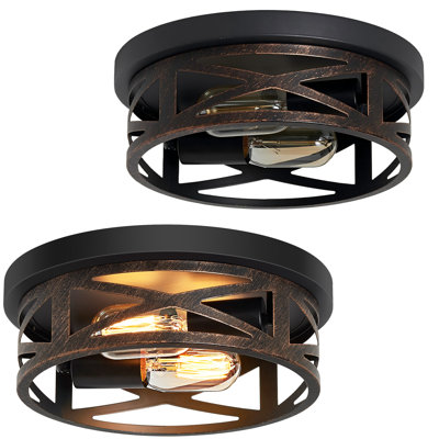 Plafonnier encastré 2 pièces de style campagnard, cadre creux rétro en bronze vieilli, double éclairage, convient pour la chambre à coucher dans le couloir (sans ampoule)