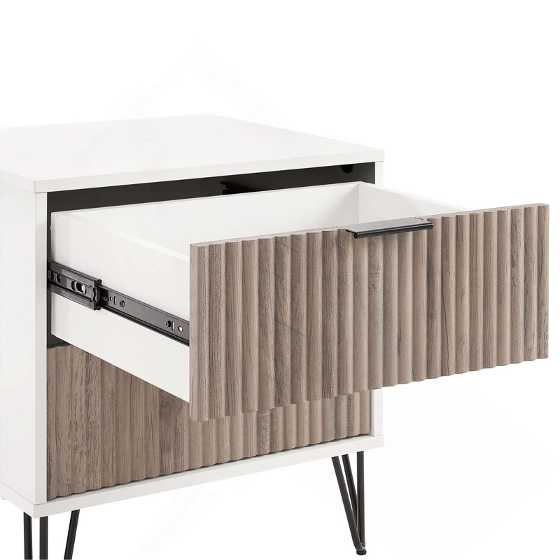 Dumbo 20" Fluted Nightstand in Rustic Gray and White (2-Drawer), White/Oak
