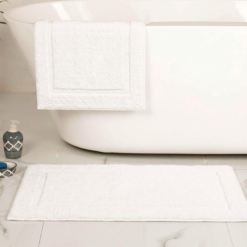 Set of 2 Solid White Bath Mats, 20*32 & 17x24, White