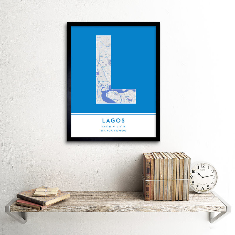 Lagos City Map Lagos Blue by Wee Blue Coo - Single Picture Frame Typography