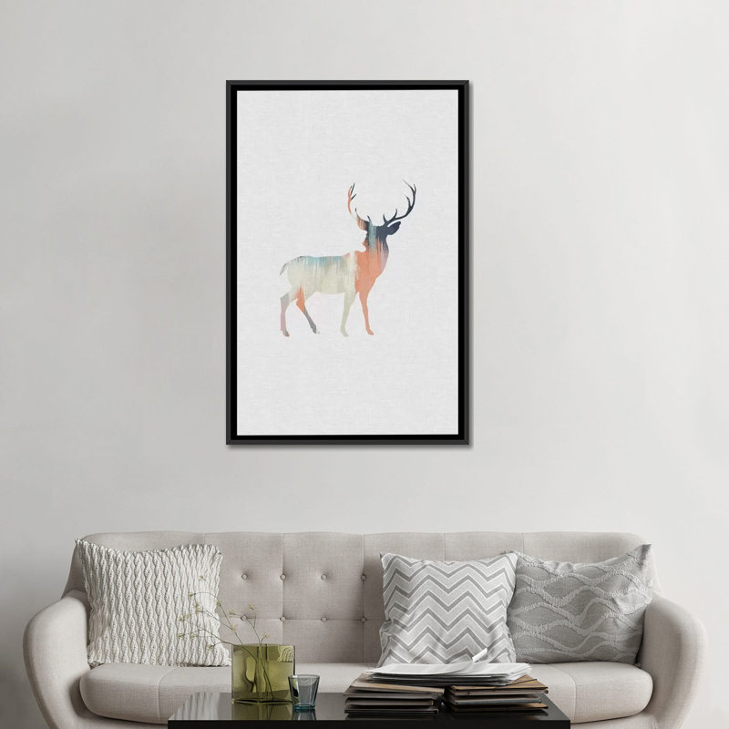 « pastel renne », impression sur toile, H 26 po x l 18 po x P 1,5 po, Toile avec cadre noir, Pas de tapis