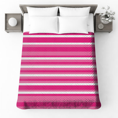 Couvre-lit matelassé à rayures rose et blanc toutes tailles