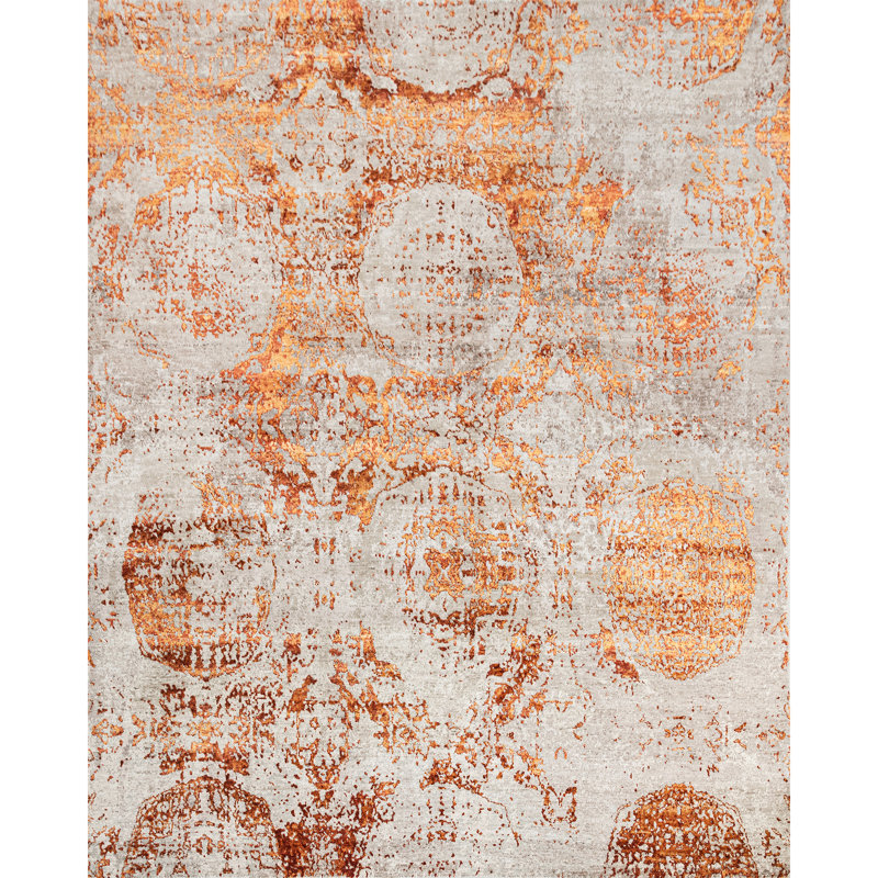 Hand Knotted Abstract Area Rug in Copper/Red/Gray, Rectangle 5' x 8'