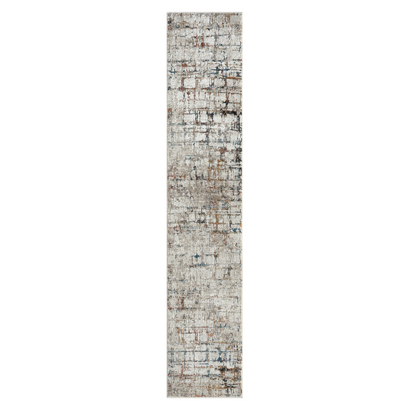Tuya Abstract Machine Woven Polyester/Polypropylene Area Rug in Gray/Ivory/Blue, Runner 2'9" x 8'