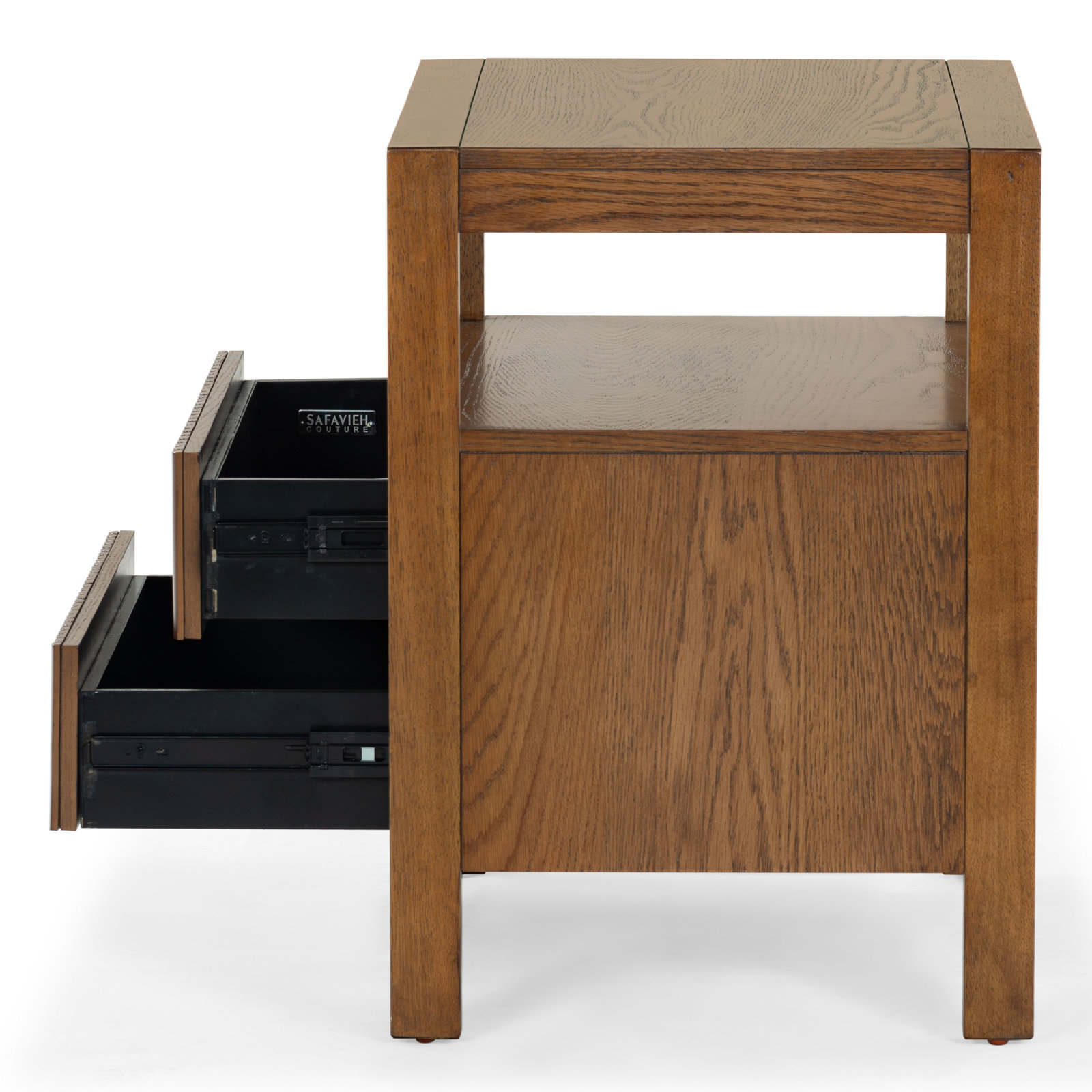 2-Drawer Reeded Nightstand, Medium Oak