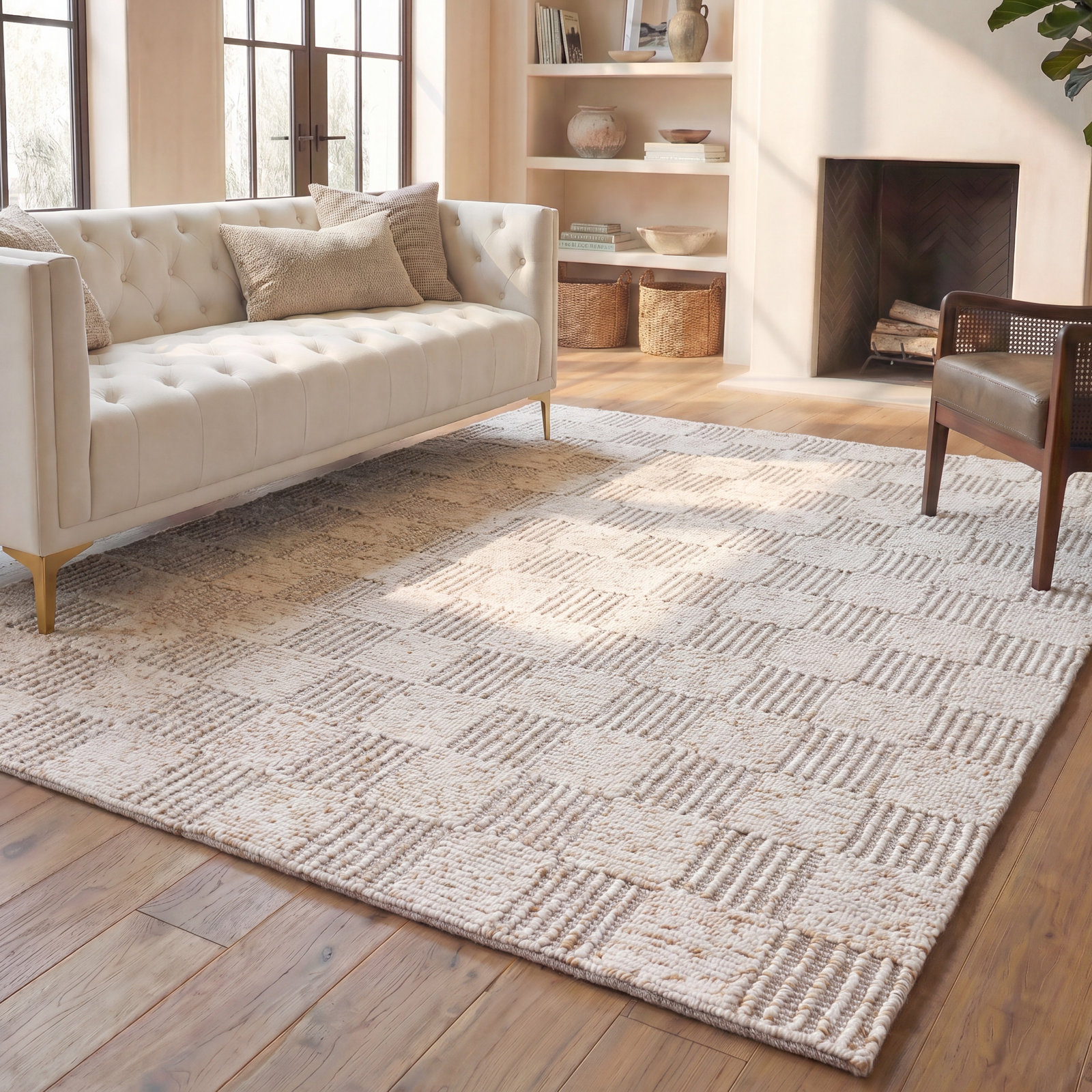Abbi Brown Ivory Hand-Woven Checkered Rug, Rectangle 8' x 10'