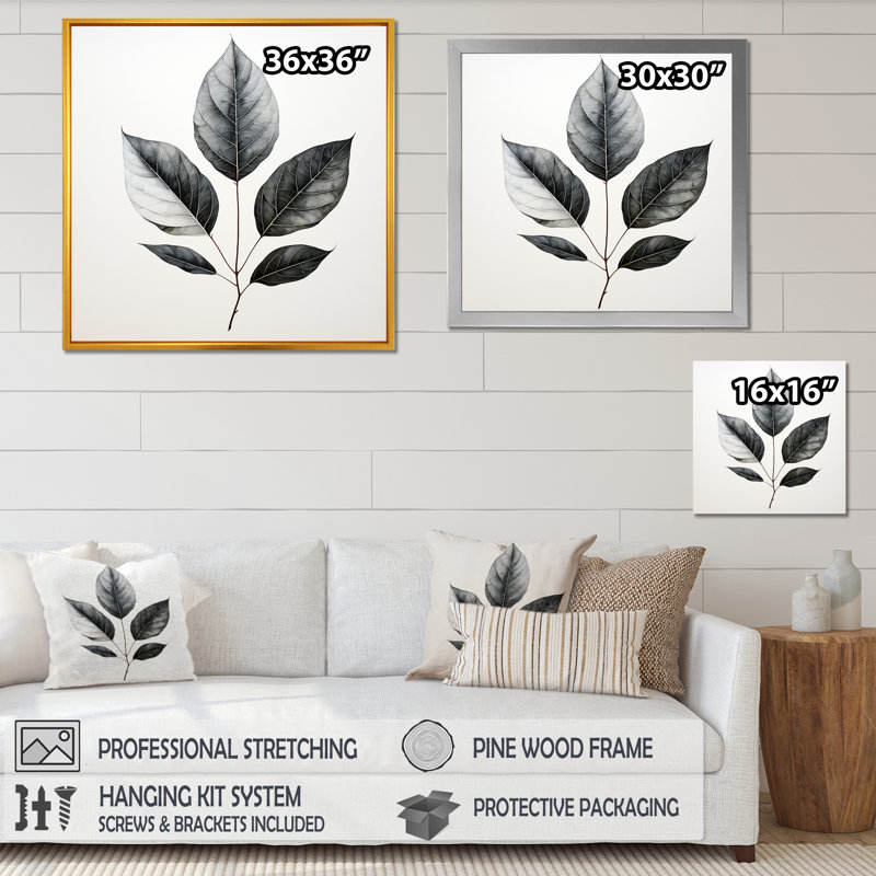 Contour de feuille d'onyx noir sur toile, Cadre flottant doré, H 24 po x l 24 po x P 1 po