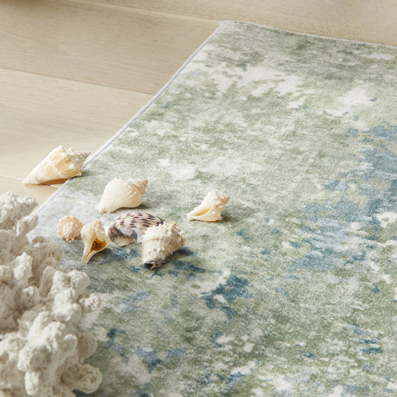 Abstract Green Blue Washable/Stain Guarded Area Rug, Rectangle 200 x 300 cm