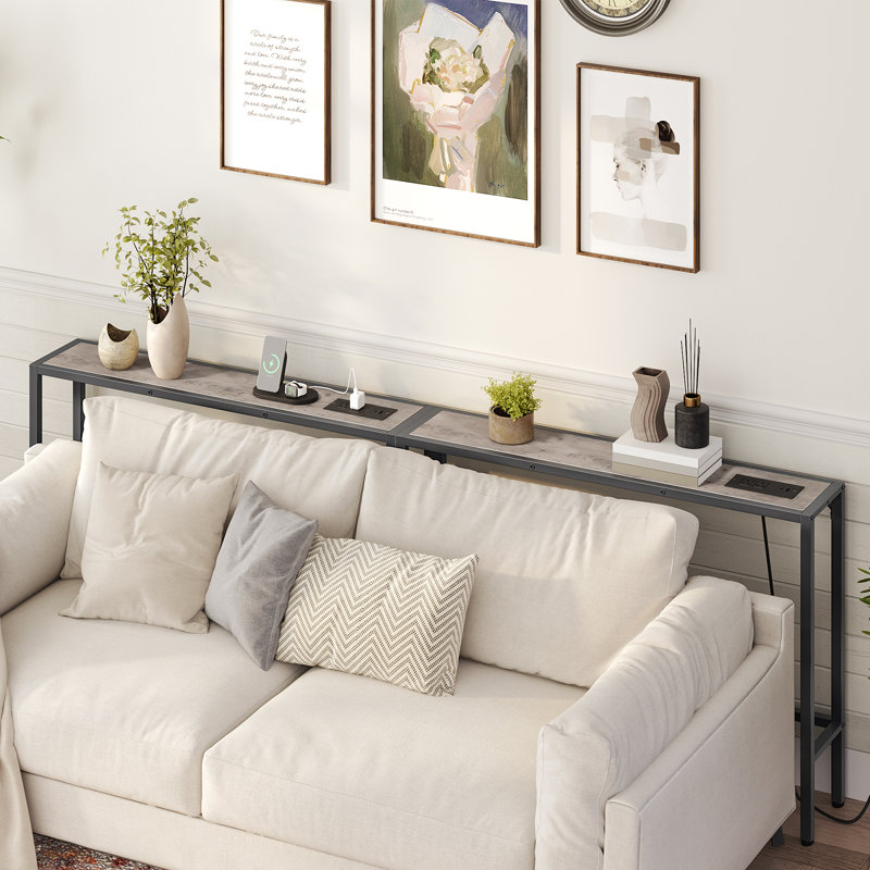 78.7" Console Table With Charging Station Skinny Behind Couch Table, Grey