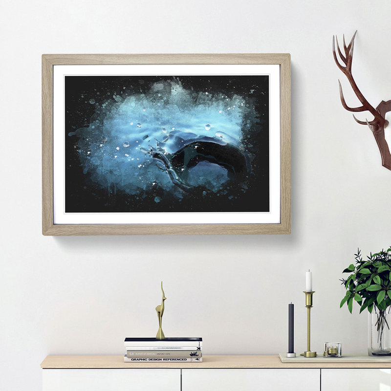 Splash Of Water In A Lake - Picture Frame Graphic Art, 24cm H x 33cm W x 2cm D, Oak Framed