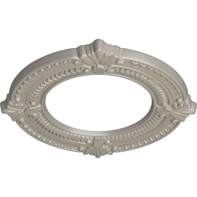 Médaillon de plafond Endurathane Palmetto, DE 11 1/2 po x P 1 po, finition brique réfractaire peinte à la main, Blanc perle