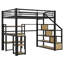 Lit mezzanine double en métal avec escalier, bureau intégré et tablettes-2117817774