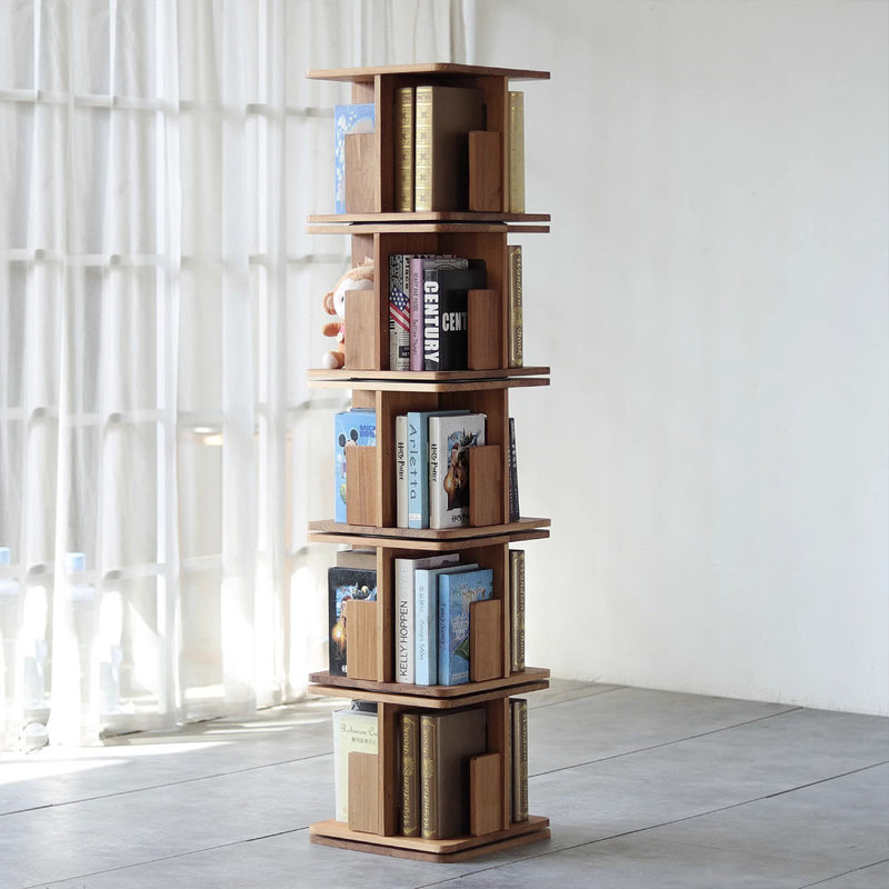 Burlywood Modern Solid wood Rotating Bookshelf, (4 Shelves) 50.79"H x 15.75"W x 15.75"D