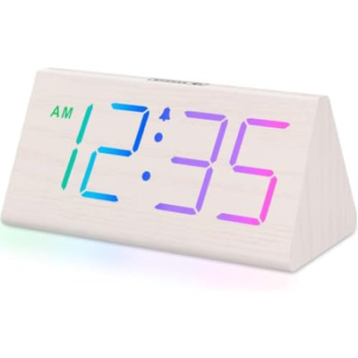 Wooden Digital Alarm Clock for Bedrooms Desk with Large Numbers