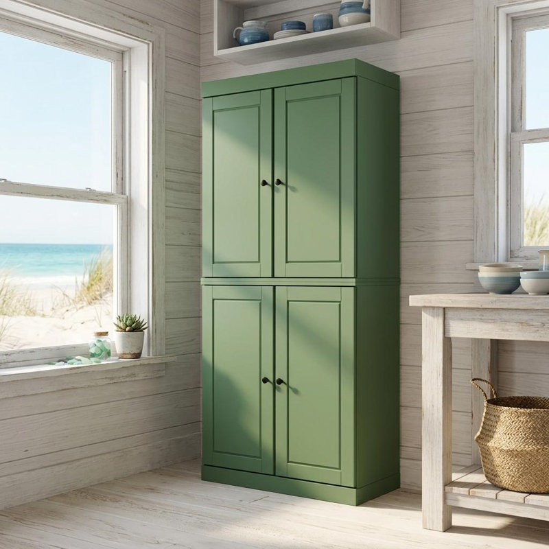Garde-manger 72 po en bois massif vert à quatre portes ou placard de rangement