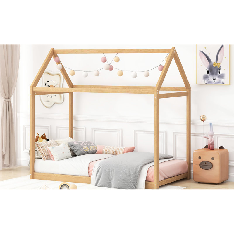 Lit simple pour maison simple - Solution de couchage pratique en bois en forme de maison polyvalente et attrayante