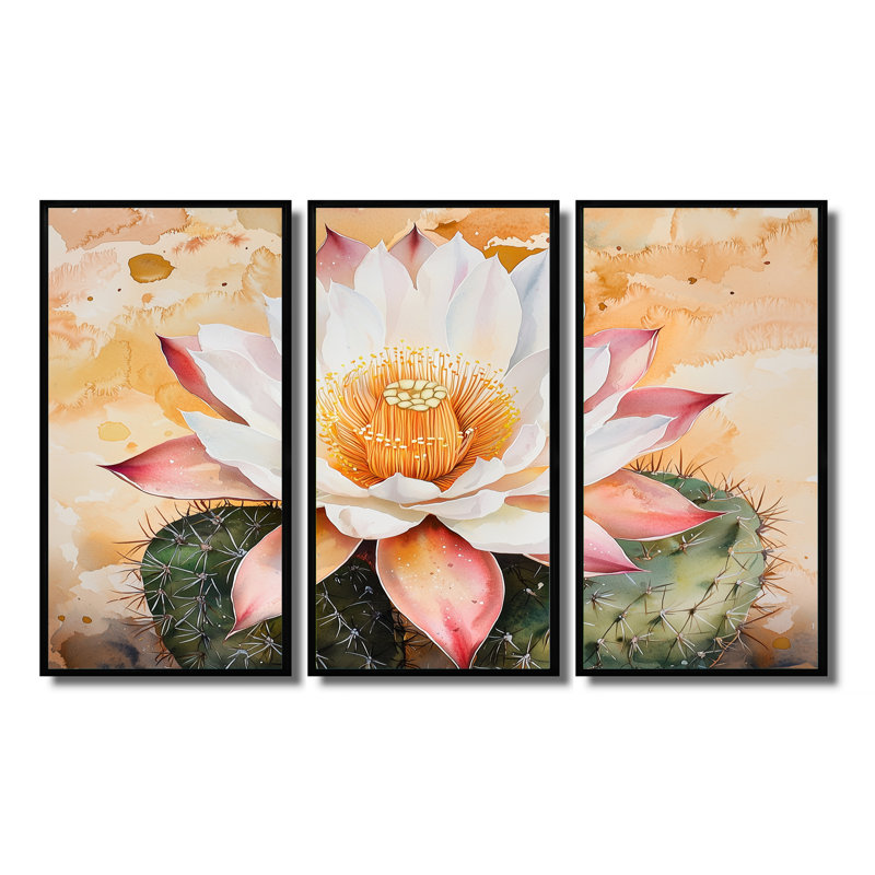 Fleur de cactus du désert du Nevada - Ensemble de décoration murale cactus floral, H 32 po x l 48 po, Noir