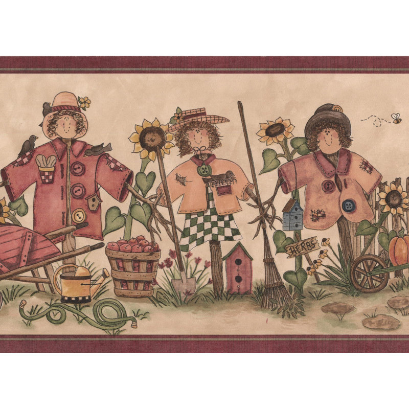 Bordure de papier peint L 7 pi x l 180 po Bradt Scarecrows in the Yard Country
