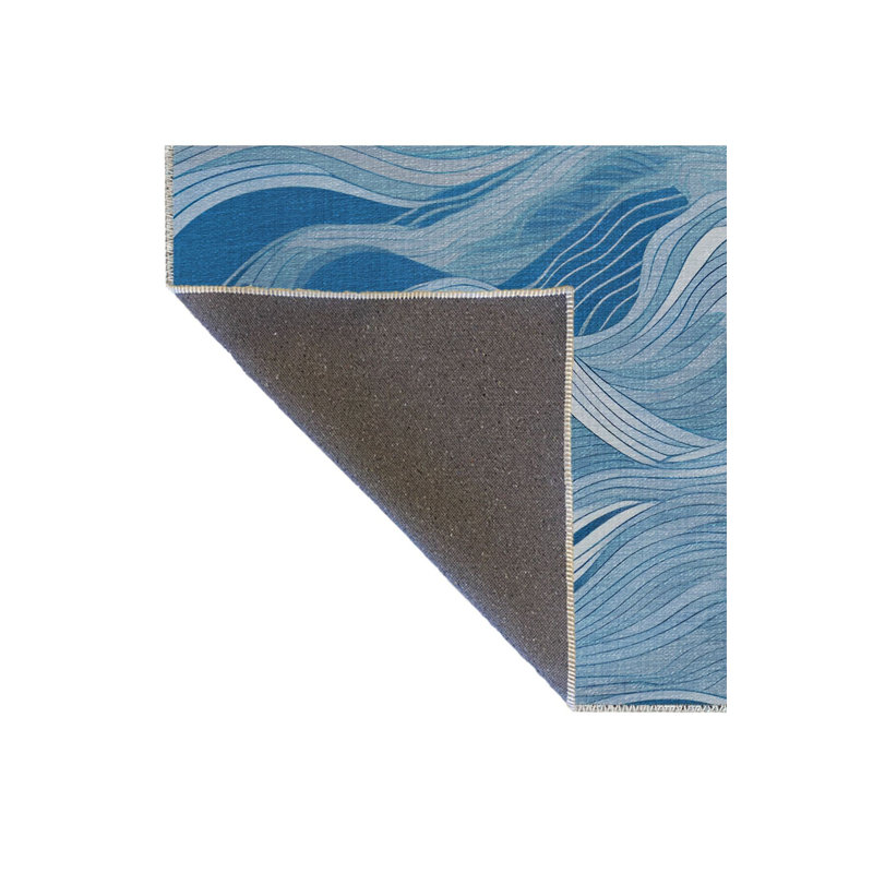 Tapis bleu délavé à motif ondulé abstrait et créatif bleu, Rectangle 3 pi 3 po x 4 pi 11 po