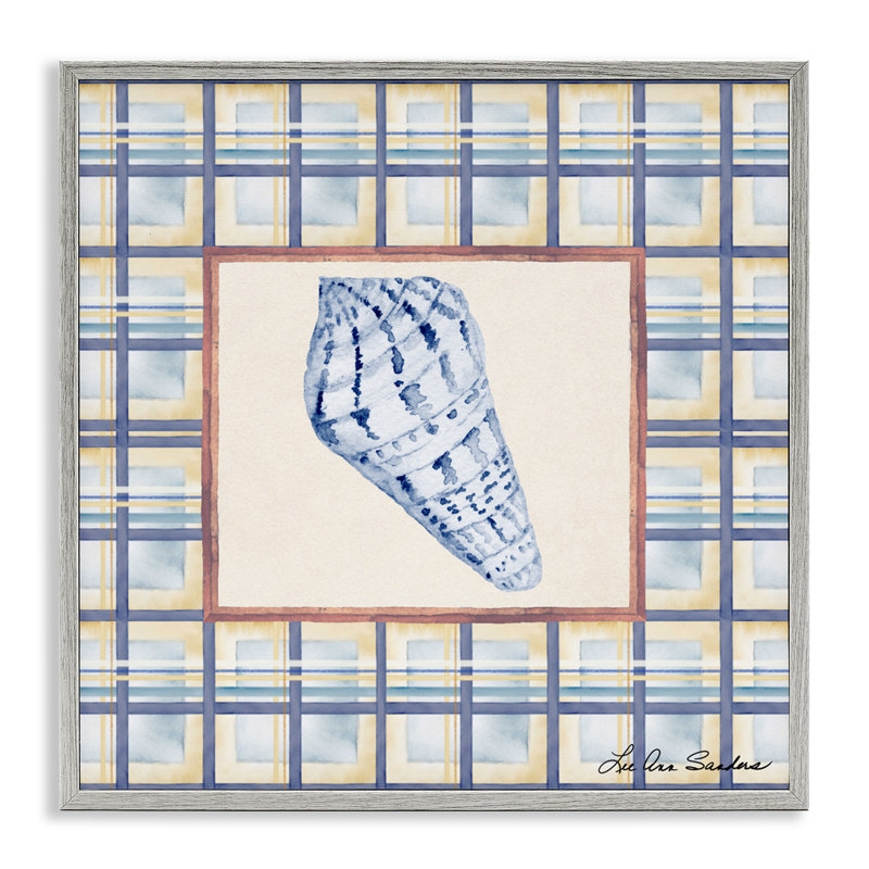 «Sea Treasures on Plaid», dessin par Lee Ann Sanders, Estampe numérique Farmhouse, H 12 po x l 12 po