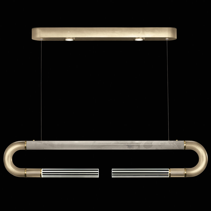 Luminaire suspendu linéaire avec peau Antonia, Feuille d'or / laiton / fumée