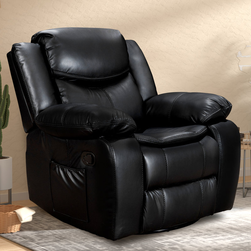 Set of 2 Faux Leather 360° Swivel Rocker Recliner Chairs, Overstuffed Manual Adjustable Reclining Single Sofa with Side Storage Pocket, Ergonomic Lounge Chairs for Living Room Bedroom Home Theater