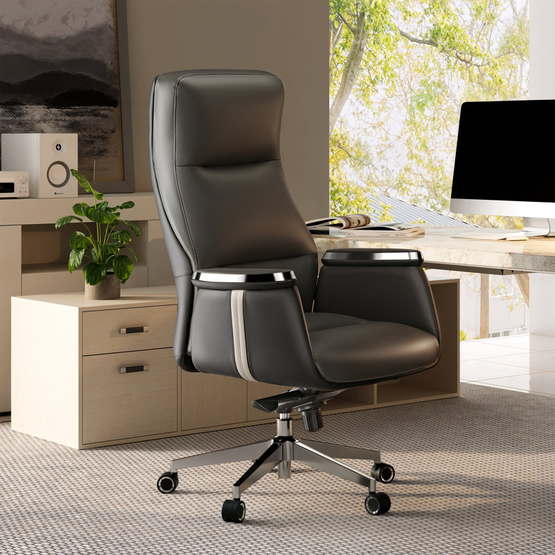 Fauteuil de direction en cuir Jaedyn, Gris fer