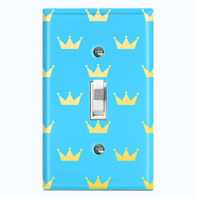 Yellow Crown Light Blue Patterned 1 - Gang Toggle Light Switch Standard Wall Plate