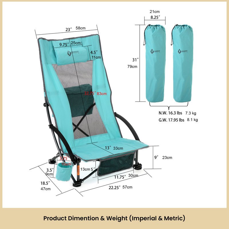 2-pack Folding Beach Chair with Headrest, Blue