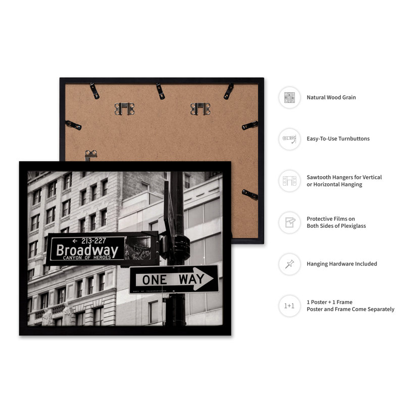 Plaque de rue Broadway, Black Framed, Poster, 11"H x 14"W