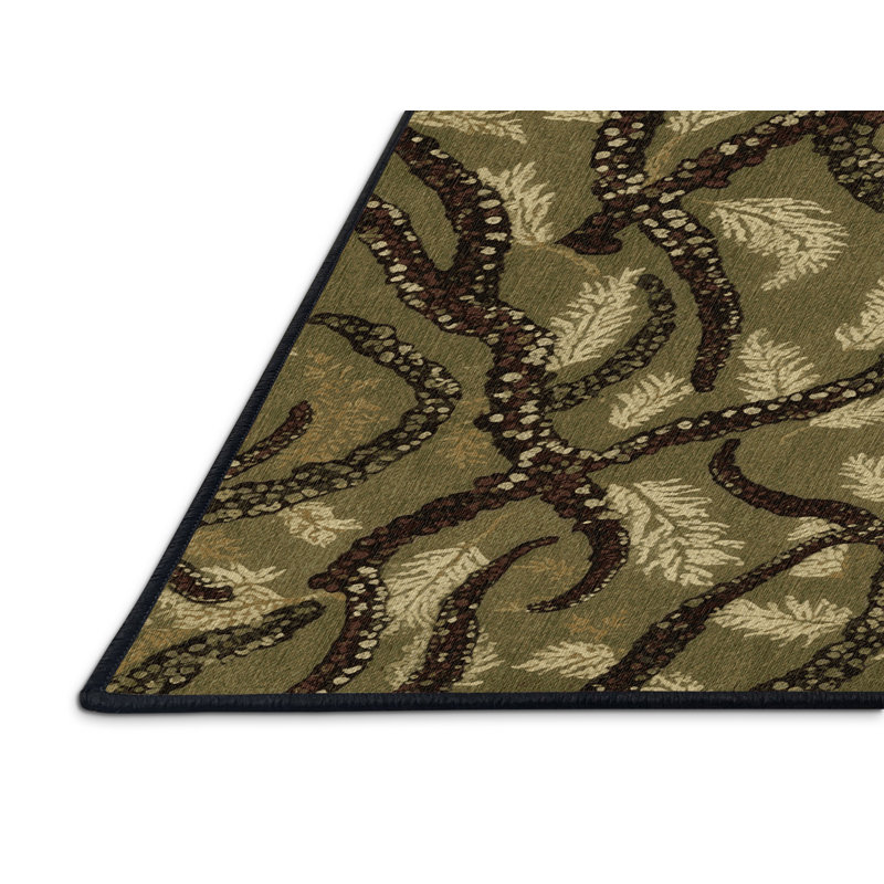Tapis botanique brun lavable à la machine, Rectangle 5 pi x 8 pi
