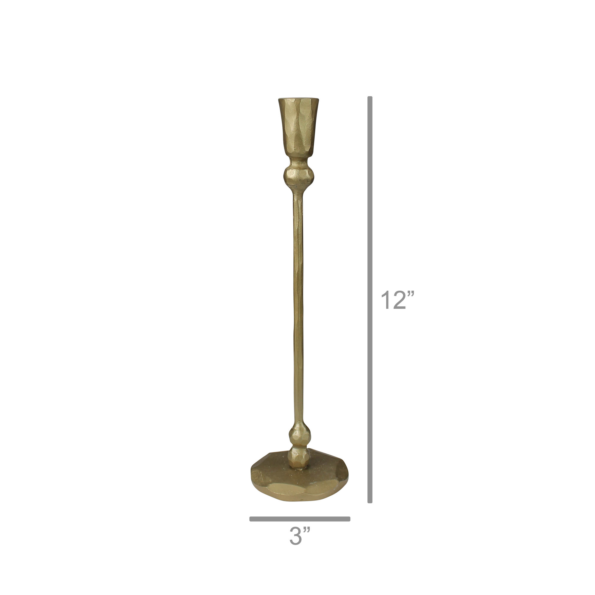 Iron Tabletop Candlestick, 12" H x 3" W x 3" D