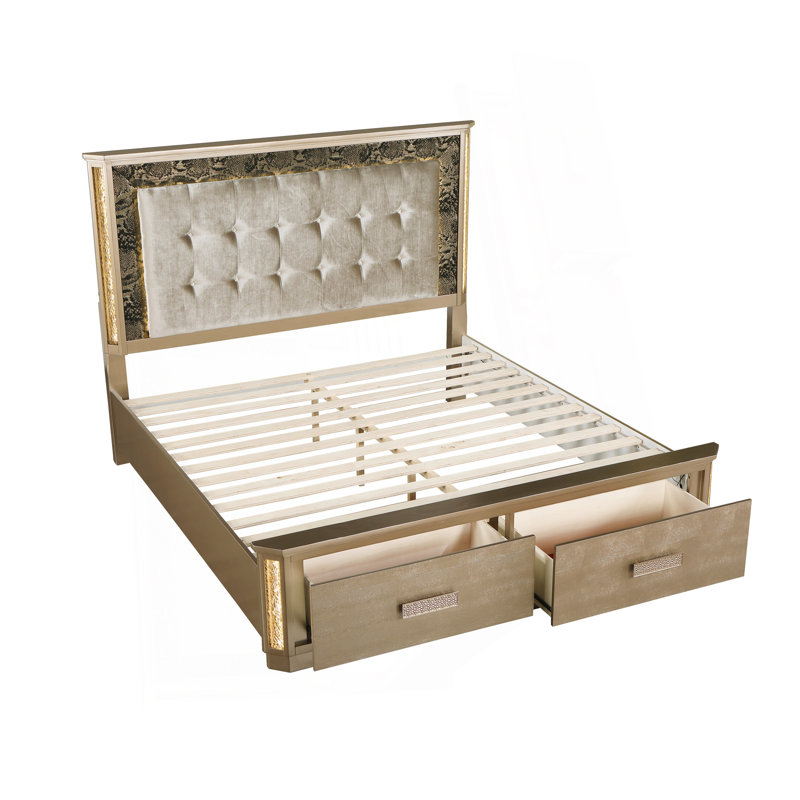 Ensemble de chambre avec grand lit 4 pièces en bois doré