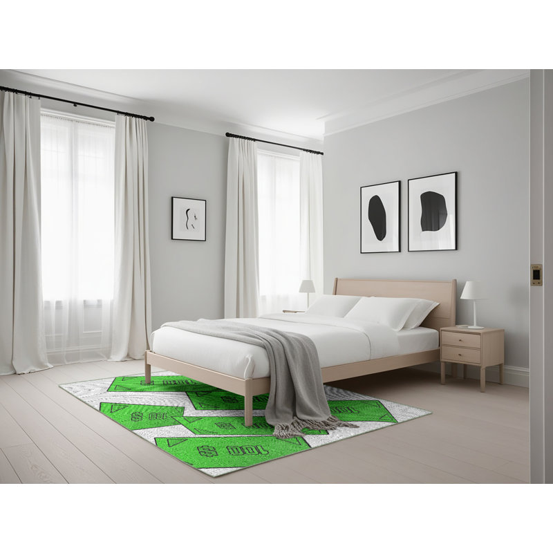 Tapis vert/crème tissé à la machine, Rectangle 5 pi x 7 pi