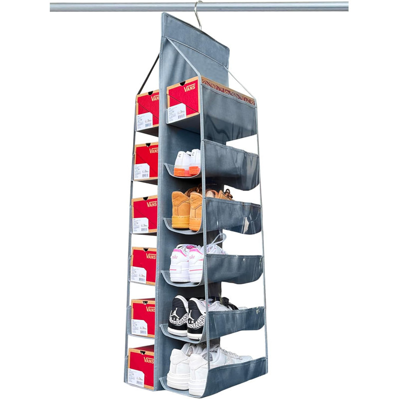 12 Pair Hanging Shoe Organizer, Gray