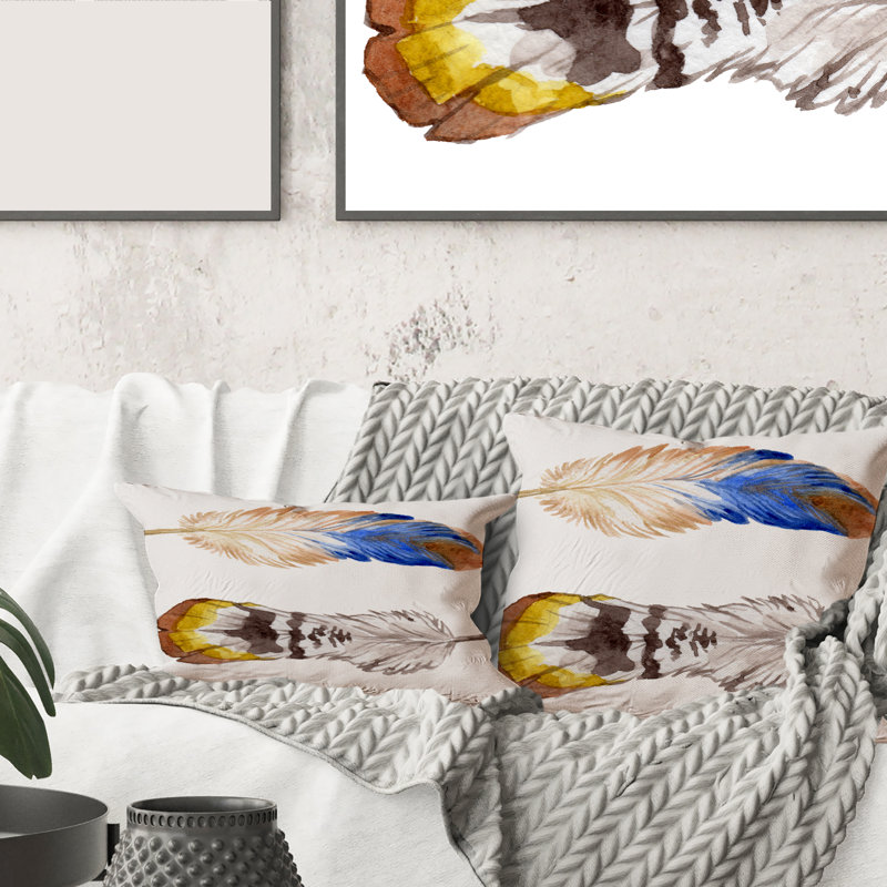 Ensemble de plumes colorées Boho III - Oreiller imprimé bohémien et éclectique