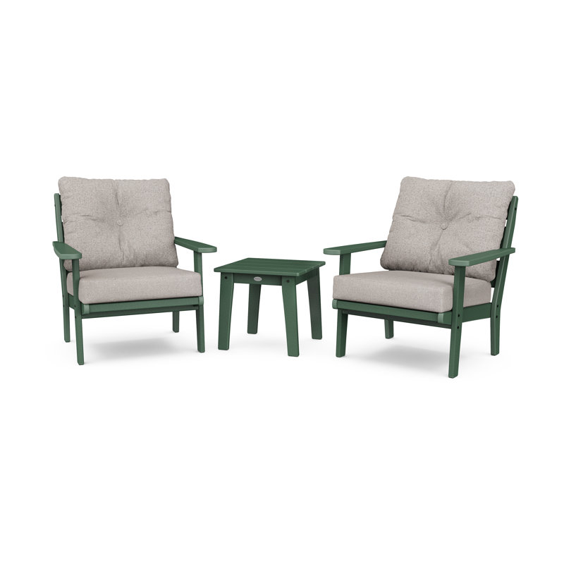 Lakeside 3-Piece Deep Seating Chair Set, Weathered Tweed , Green
