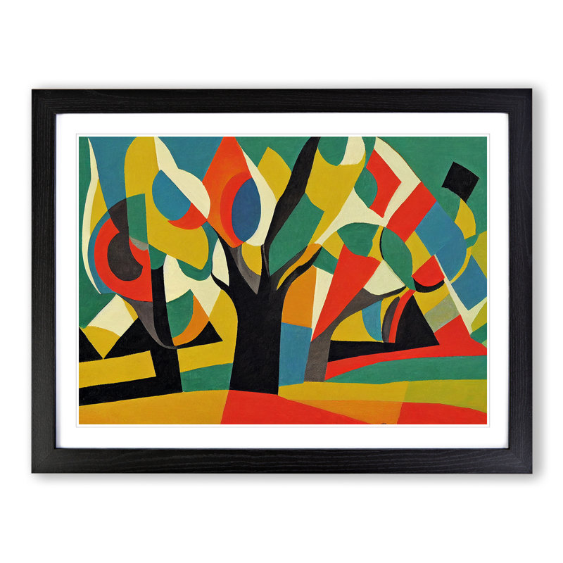 Oak Tree Abstract - Single Picture Frame Print, 46cm H x 64cm W x 2cm D, Black