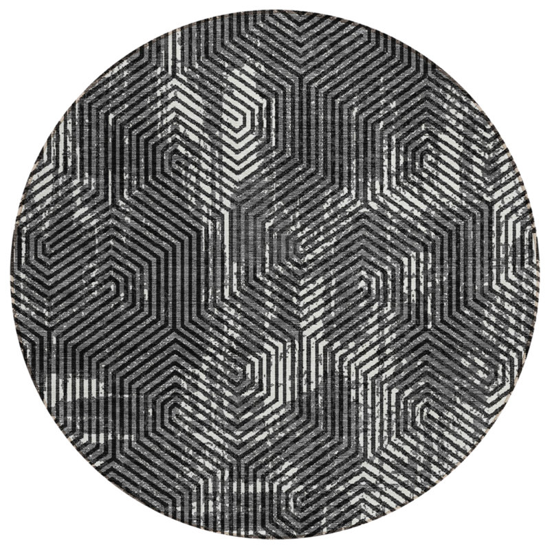 Maliana Washable Geometric Indoor / Outdoor Rug, Round 8'