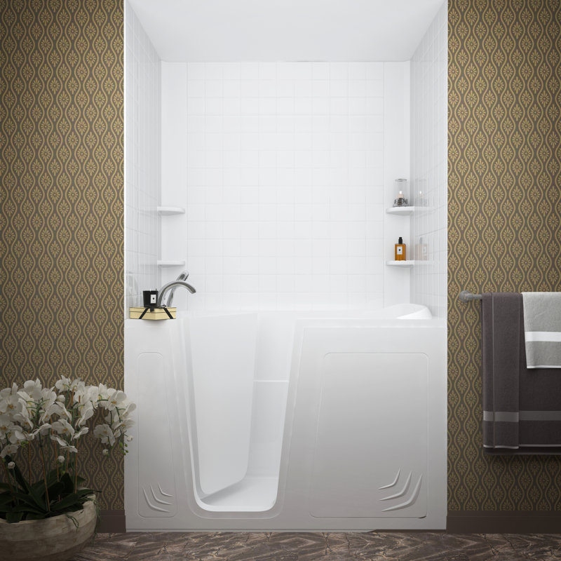 Aspen 60'' x 32'' Whirlpool Acrylic Bathtub with Faucet, Left, White