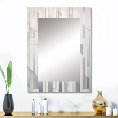 Grey White Platinum Parallels - Abstract Decorative Mirror On Metal