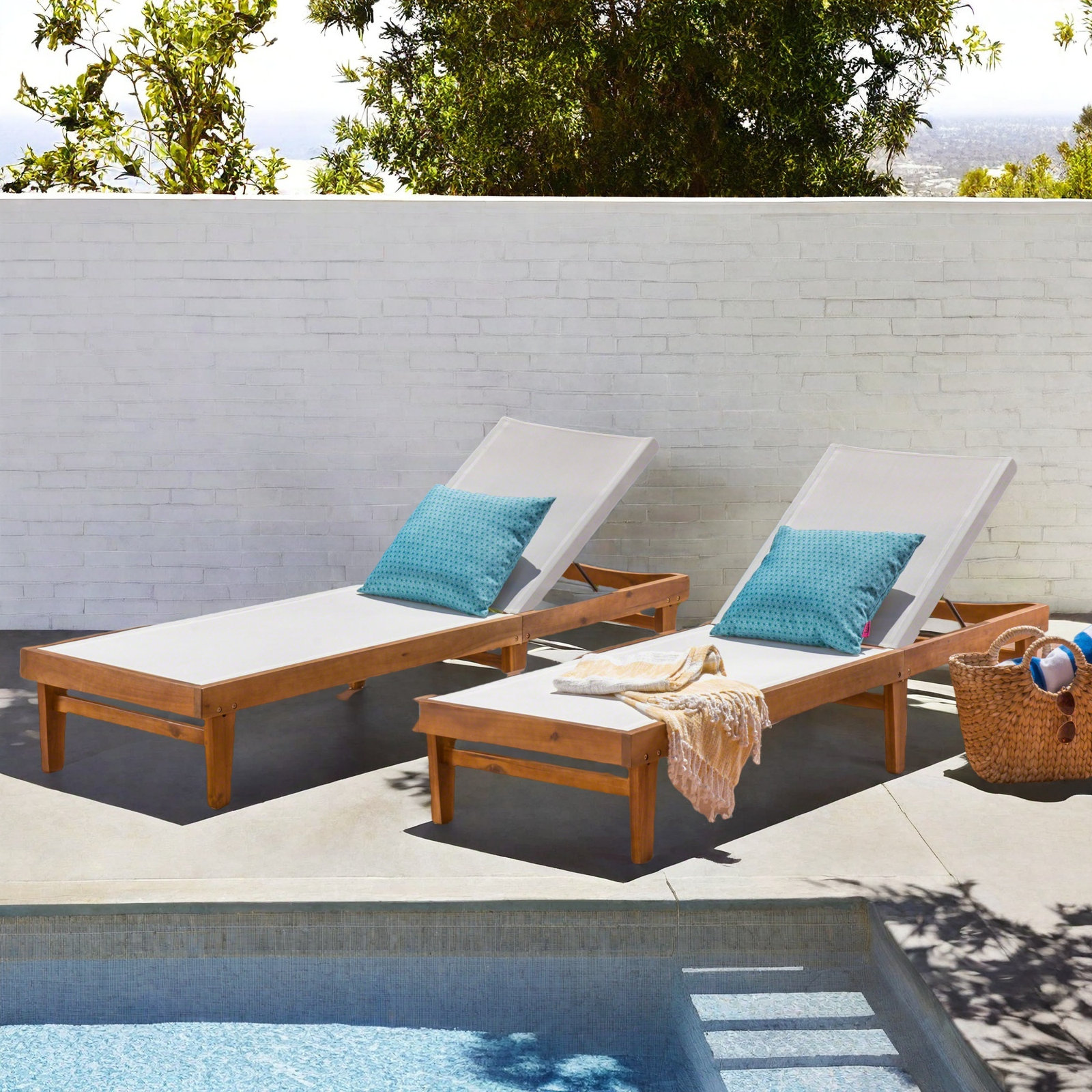 Scheiner 24" Acacia Patio Chaise Lounge Set, Teak