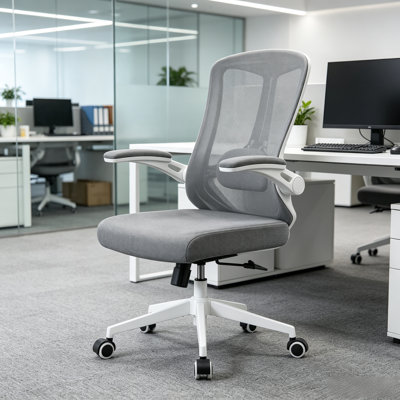 Fauteuil de bureau, fauteuil de bureau ergonomique Comfort Home, fauteuil de jeu à roulettes à dossier moyen, hauteur réglable, soutien lombaire, accoudoir rabattable