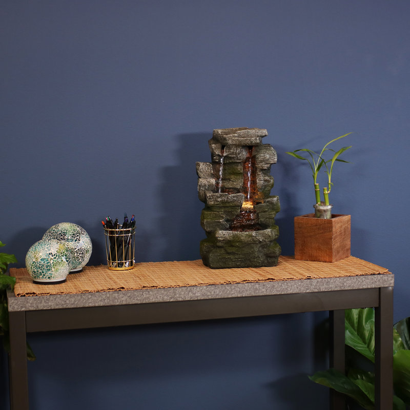 Halloway Resin Towering Cave Rustic Gray Indoor Tabletop Fountain
