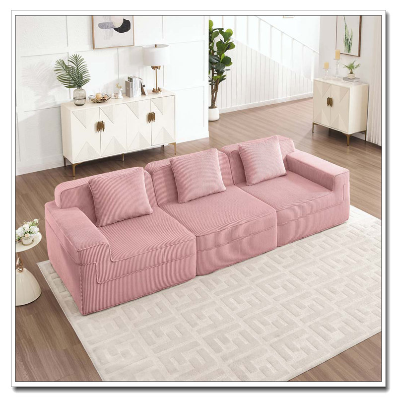 Canapé modulaire sans siège à 3 places, canapé modulaire Cloud avec assise profonde, canapé modulaire moderne à 3 places avec coussins décoratifs Tissu en velours côtelé