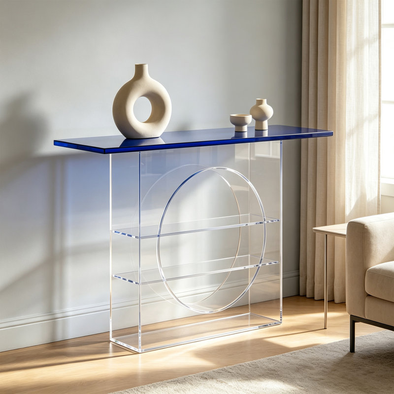 Console en acrylique transparent bleu, 39.37" H x 55.12" W x 11.81" D